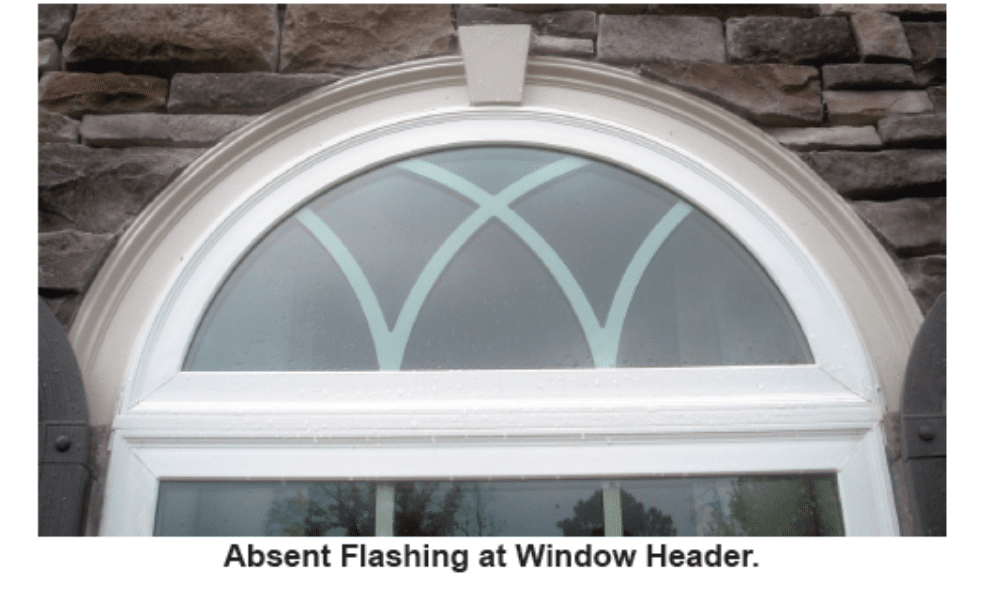 Image caption reads "Absent Flashing at Window Header."