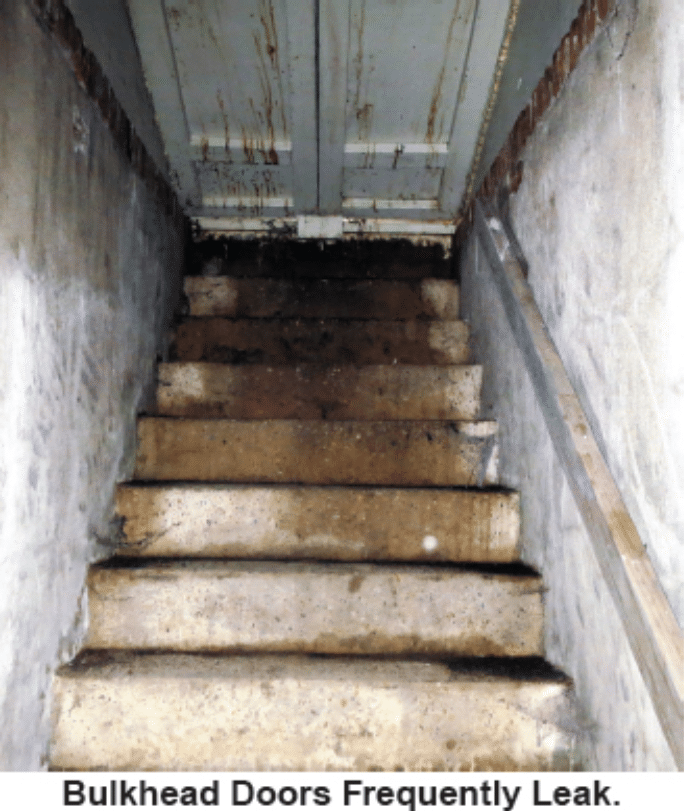 Image caption reads "Bulkhead doors frequently leak."
