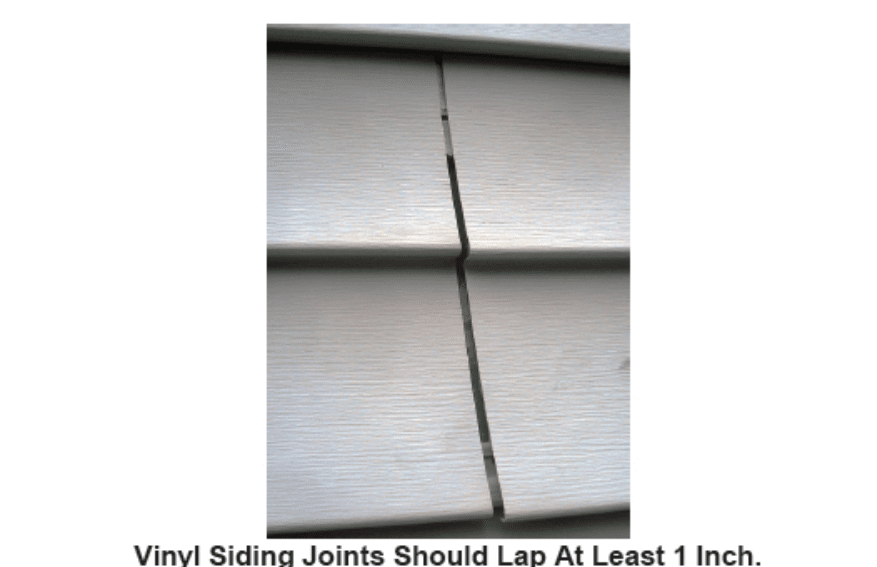 Image caption reads "Vinyl siding joints should lap at least 1 inch."